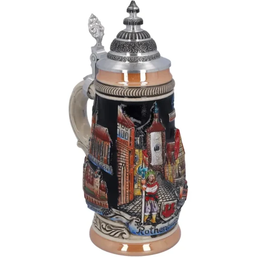 Käthe Wohlfahrt Bierkrug Mit Zinndeckel "Rothenburg", Schwarz, 0,25L