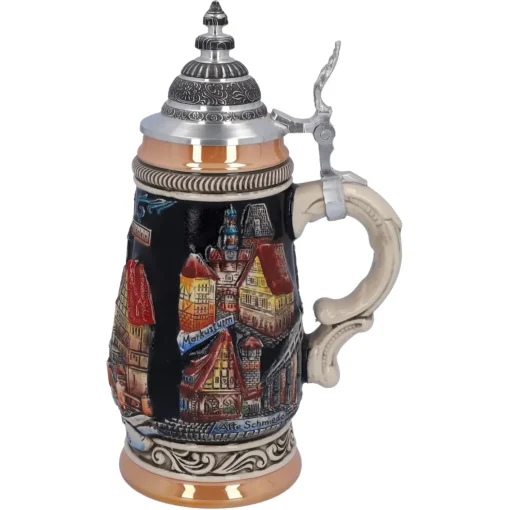 Käthe Wohlfahrt Bierkrug Mit Zinndeckel "Rothenburg", Schwarz, 0,25L