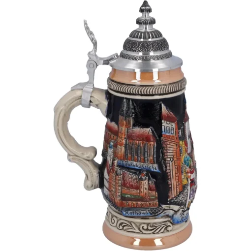 Käthe Wohlfahrt Bierkrug Mit Zinndeckel "Rothenburg", Schwarz, 0,25L