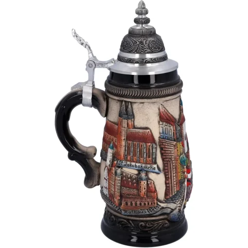 Käthe Wohlfahrt Bierkrug Mit Zinndeckel "Rothenburg", Natur, 0,25 L