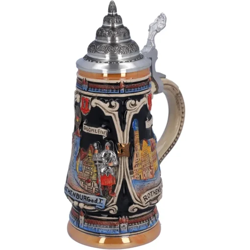 Käthe Wohlfahrt Bierkrug Mit Zinndeckel "Rothenburg Mit Ritter", 0,25 L