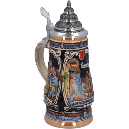 Käthe Wohlfahrt Bierkrug Mit Zinndeckel "Rothenburg Mit Ritter", 0,25 L