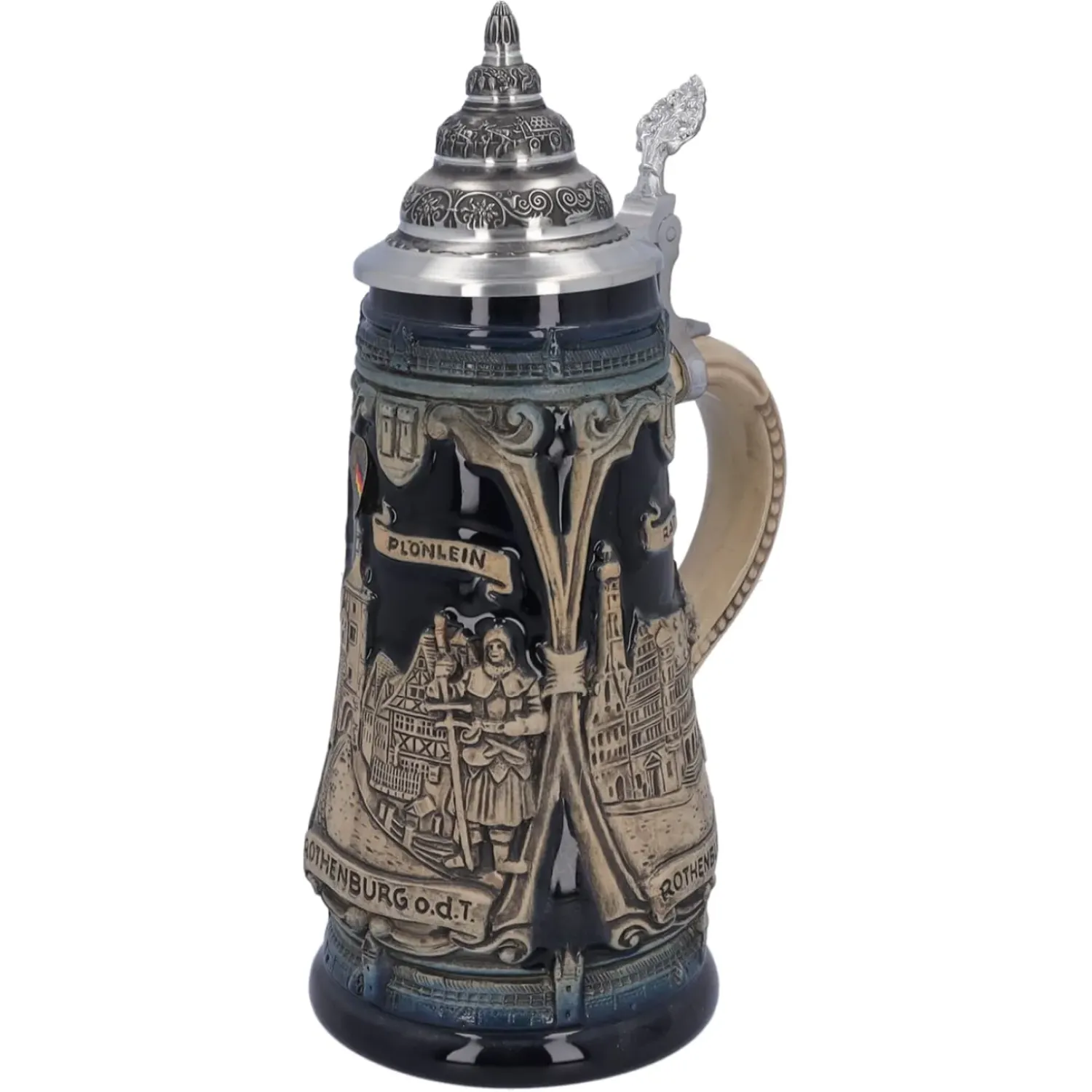 Käthe Wohlfahrt Bierkrug Mit Zinndeckel "Rothenburg Mit Ritter", 0,5L