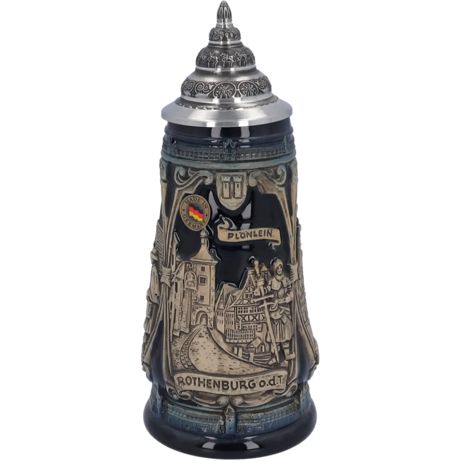 Käthe Wohlfahrt Bierkrug Mit Zinndeckel "Rothenburg Mit Ritter", 0,5L