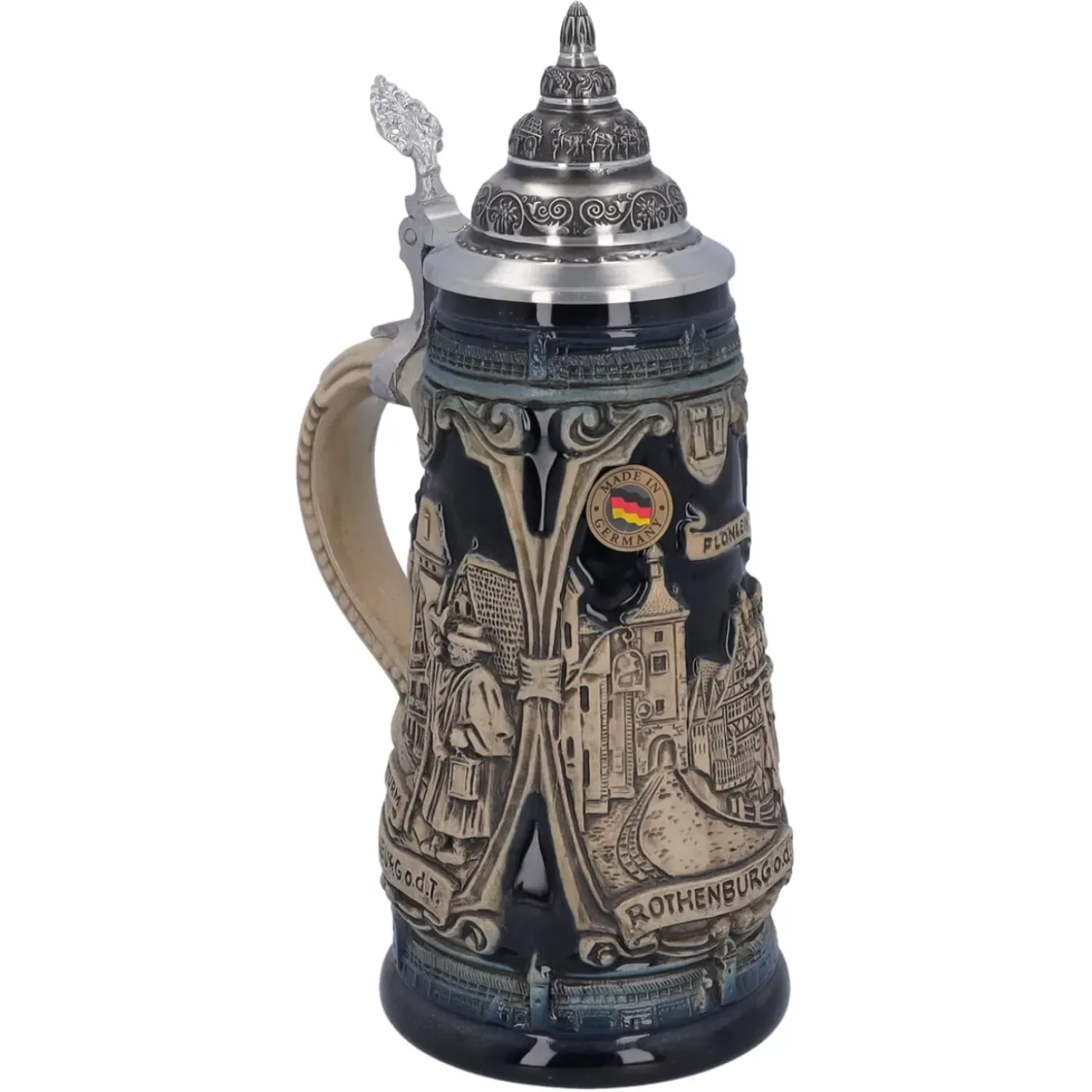 Käthe Wohlfahrt Bierkrug Mit Zinndeckel "Rothenburg Mit Ritter", 0,5L