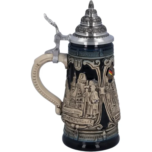 Käthe Wohlfahrt Bierkrug Mit Zinndeckel "Rothenburg Mit Ritter", 0,25L