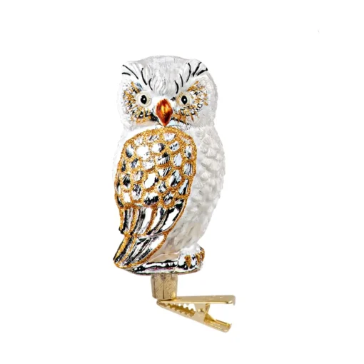 Poesie in Glas Eule Weis-Gold Mit Clip
