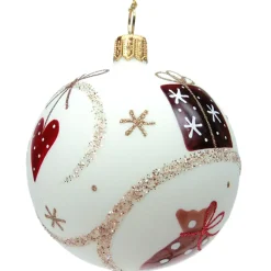 Käthe Wohlfahrt Glaskugel Cremefarben Matt Mit Weihnachtlichen Motiven, 7 Cm