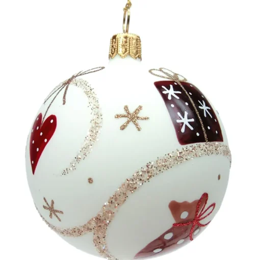 Käthe Wohlfahrt Glaskugel Cremefarben Matt Mit Weihnachtlichen Motiven, 7 Cm