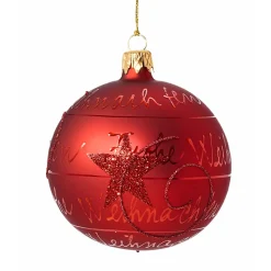 Käthe Wohlfahrt Glaskugel Rot "Frohe Weihnachten", 8 Cm