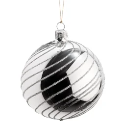 Käthe Wohlfahrt Glaskugel Silber Mit Silber Spiraldekor, 8 Cm