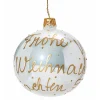 Käthe Wohlfahrt Glaskugel Weis "Frohe Weihnachten", 8 Cm