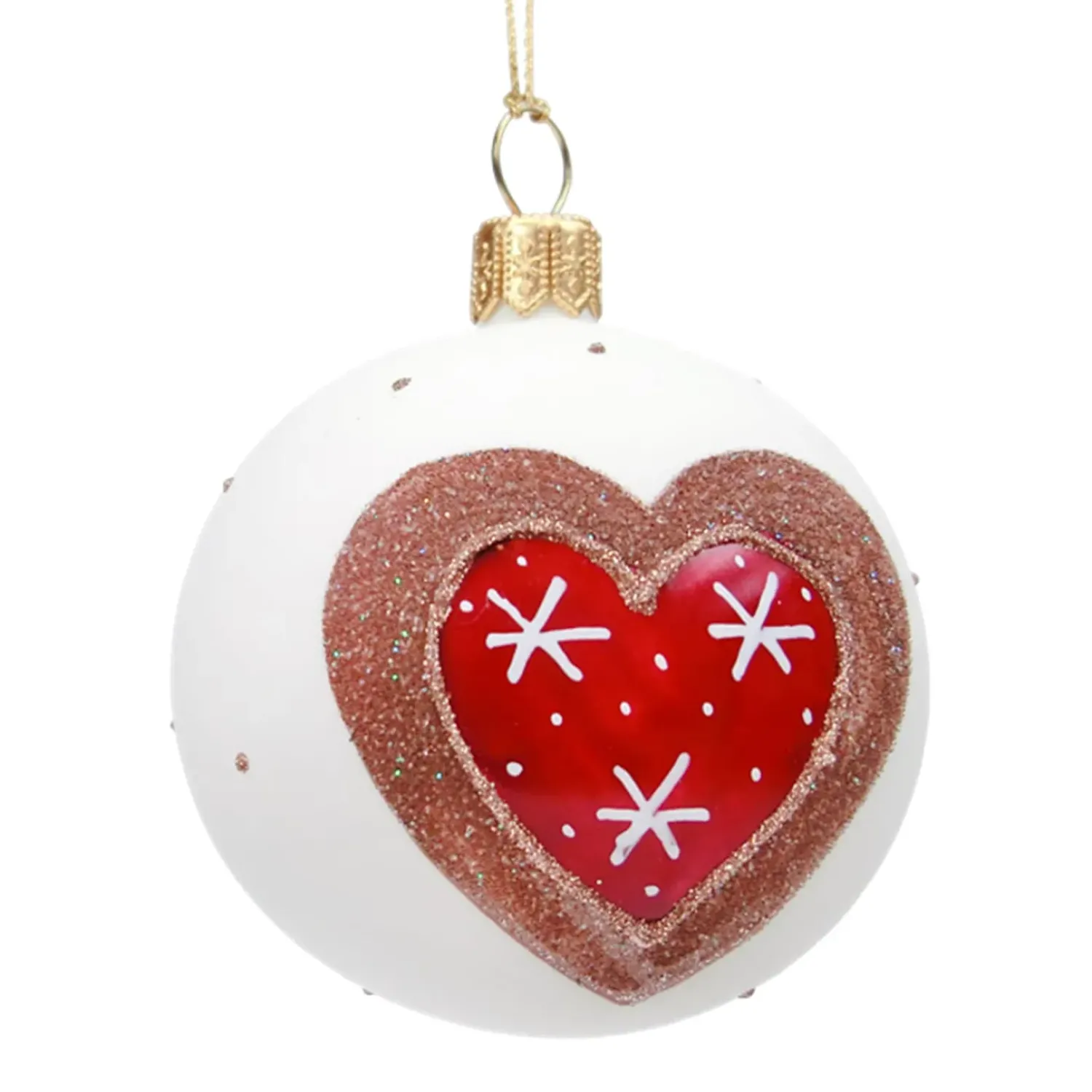 Käthe Wohlfahrt Glaskugel Weis Matt Mit Lebkuchenherz, 8 Cm