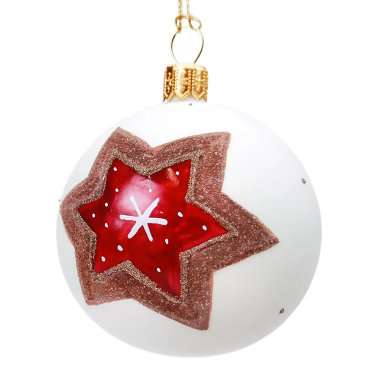 Käthe Wohlfahrt Glaskugel Weis Matt Mit Lebkuchenstern, 10 Cm