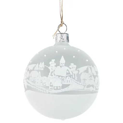 Käthe Wohlfahrt Glaskugel Weis Matt "Weihnachtsdorf", 7 Cm