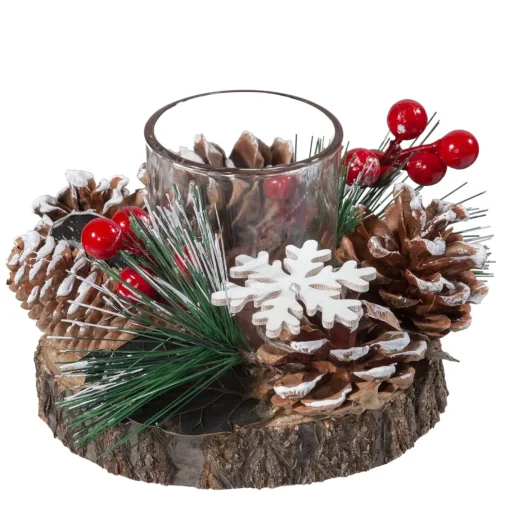 Käthe Wohlfahrt Kerzenhalter Auf Baumscheibe Mit Roten Beeren Und Zapfen