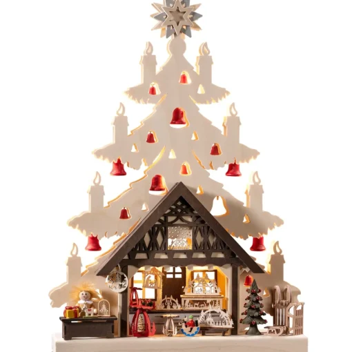 RATAGS Holzdesign Schwibbögen "Tanne Mit Geschenkeladen", 230V Mit Usb A-Anschluss