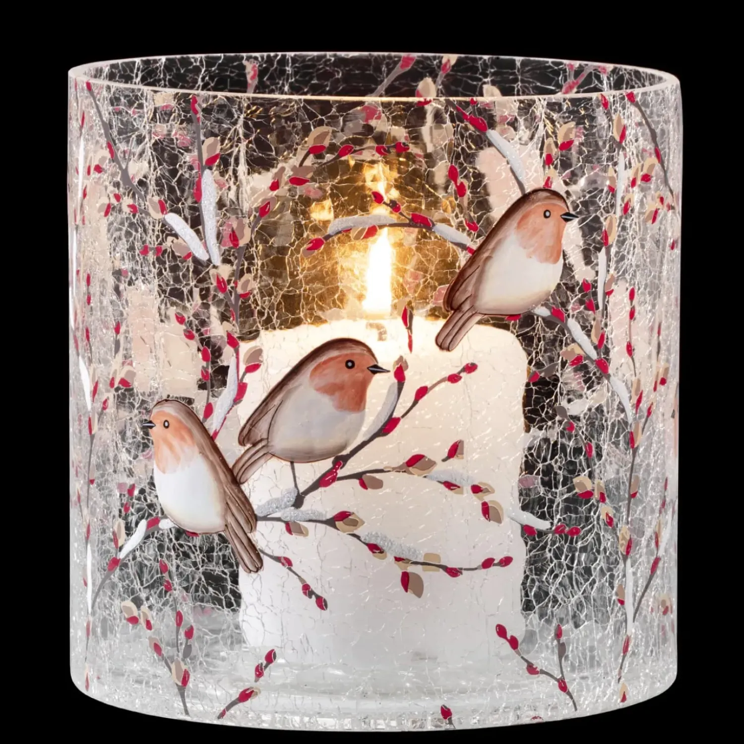 Käthe Wohlfahrt Windlicht "Rotkehlchenfamilie", 15 Cm
